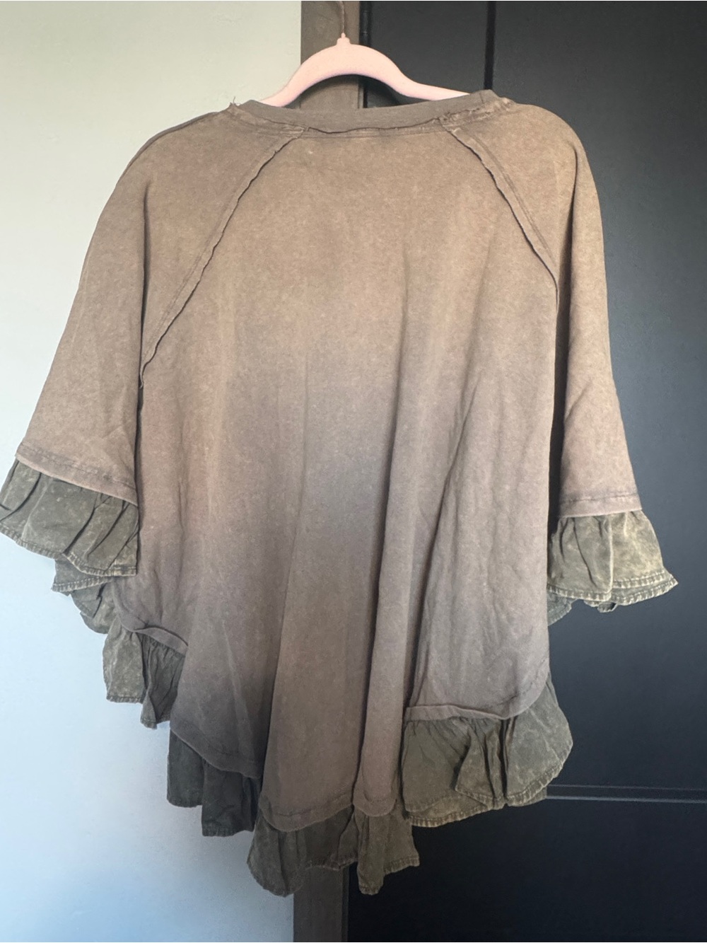 Blue Velvet Brand - Ruffle-Hem Washed Taupe Women's Top - Picture 4 of 5